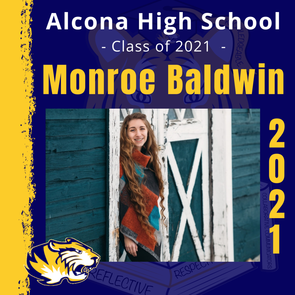 Today’s senior spotlight is Monroe Baldwin! Congratulations, Monroe! We look forward to seeing what your future holds as an Alcona Alumni. #ACSClassof2021 #SeniorSpotlight #TigerPride #DecisionDay
