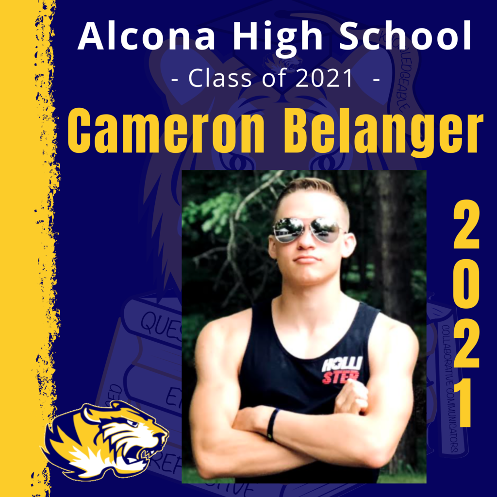 Today’s senior spotlight is Cameron Belanger! Congratulations, Cameron! We look forward to seeing what your future holds as an Alcona Alumni. #ACSClassof2021 #SeniorSpotlight #TigerPride #DecisionDay
