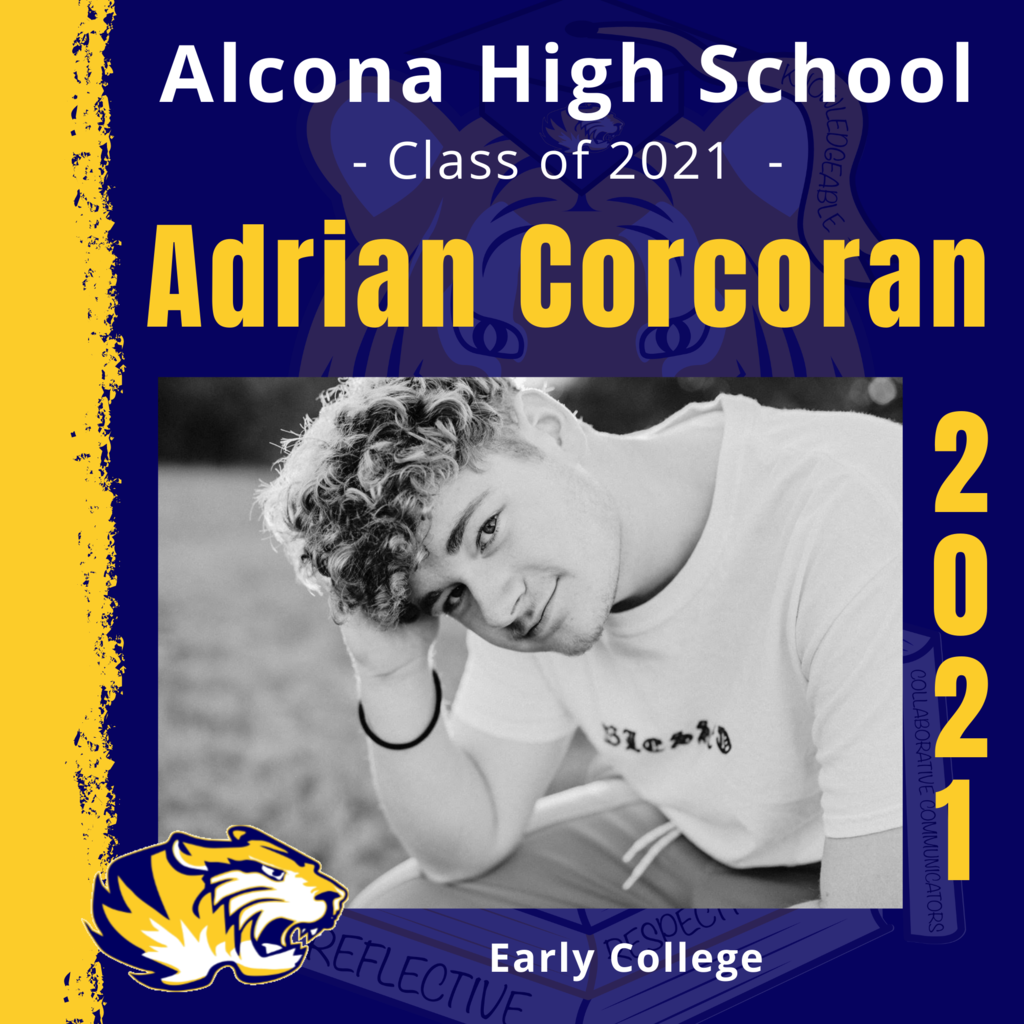 Today’s senior spotlight is Adrian Corcoran! Congratulations, Adrian! We look forward to seeing what your future holds as an Alcona Alumni. #ACSClassof2021 #SeniorSpotlight #TigerPride #DecisionDay
