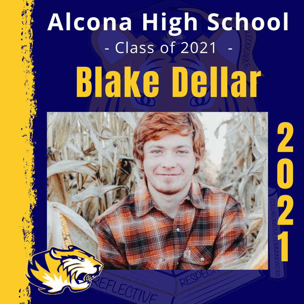 Today’s senior spotlight is Blake Dellar! Congratulations, Blake! We look forward to seeing what your future holds as an Alcona Alumni. #ACSClassof2021 #SeniorSpotlight #TigerPride #DecisionDay