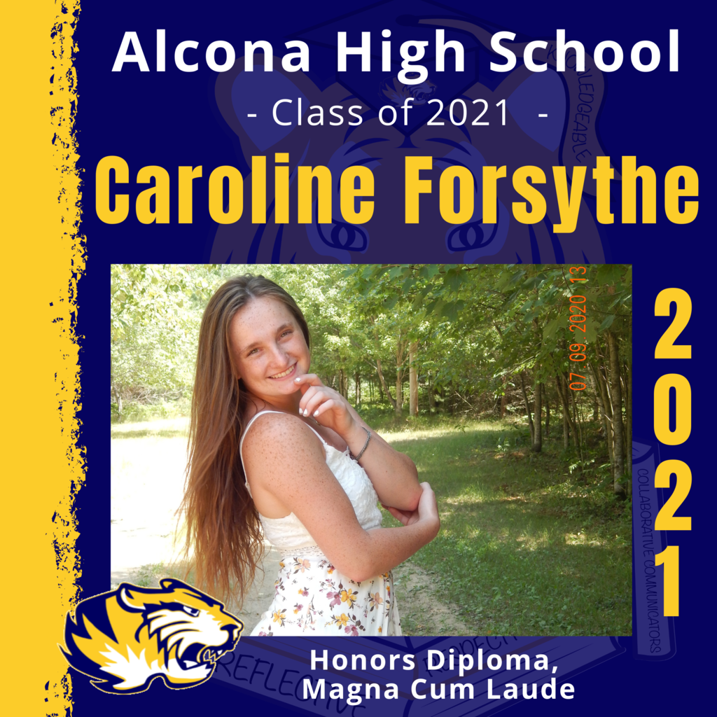 Today’s senior spotlight is Caroline Forsythe! Congratulations, Caroline! We look forward to seeing what your future holds as an Alcona Alumni. #ACSClassof2021 #SeniorSpotlight #TigerPride #DecisionDay