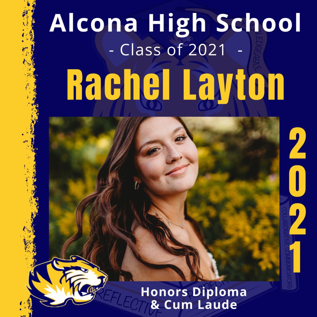 Today’s senior spotlight is Rachel Layton! Congratulations, Rachel! We look forward to seeing what your future holds as an Alcona Alumni. #ACSClassof2021 #SeniorSpotlight #TigerPride #DecisionDay