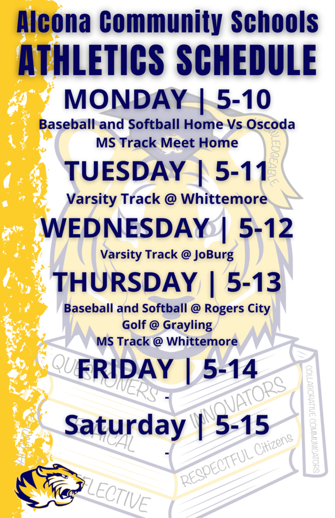 Athletic Schedule Week of 5/10