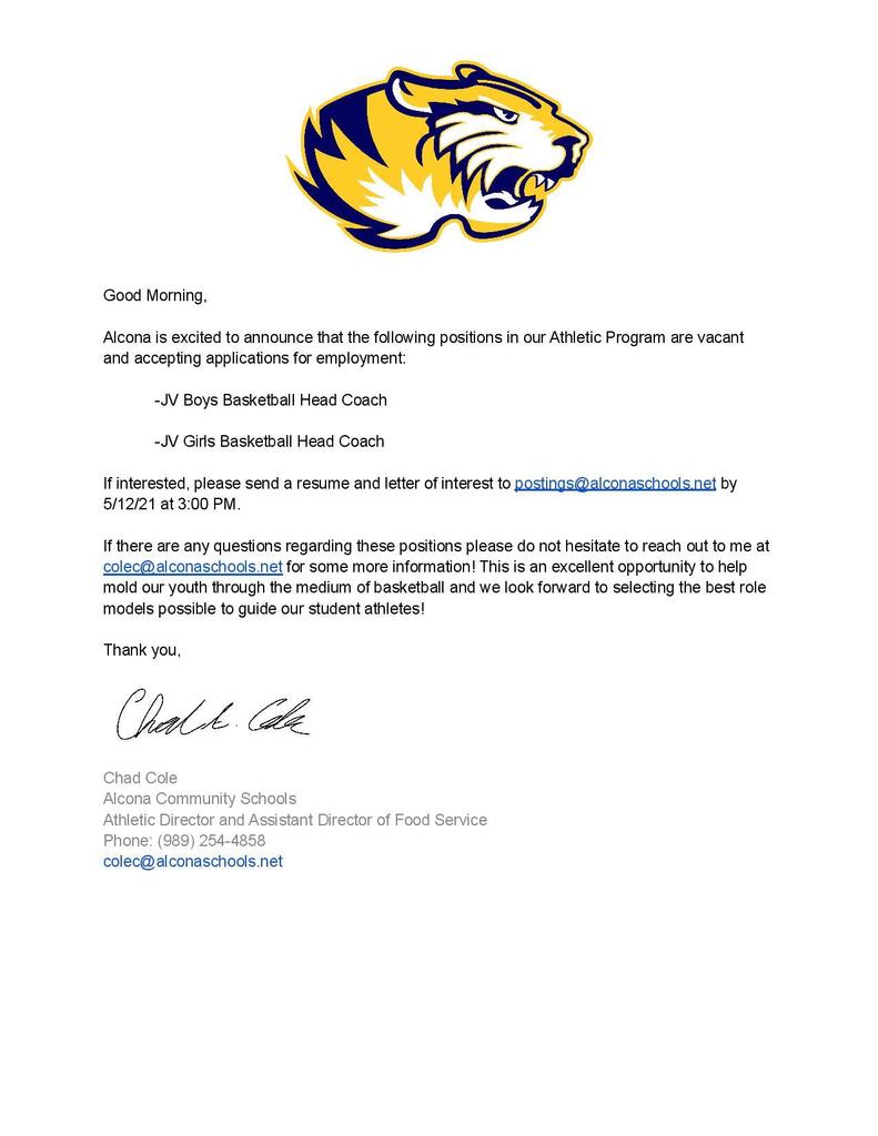 JV COACH OPENINGS