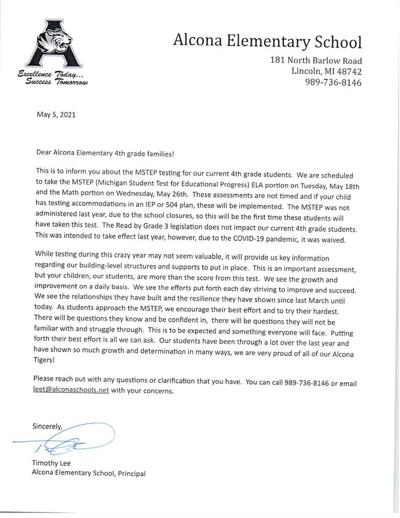 4th Gr MSTEP letter