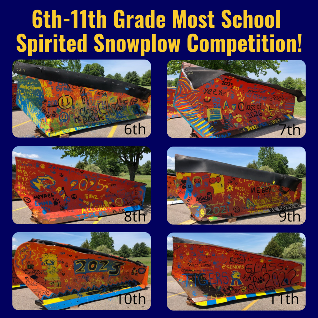 The results are in… the most school spirited snowplow winners are the Alcona Middle School 8th graders! Thank you to the Alcona County Road Commission for partnering with us for this activity! #TigerPride #SchoolSpirit #Classof2025