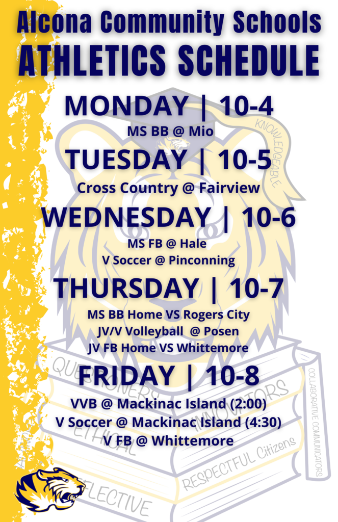 Athletic Schedule Week of 10/4