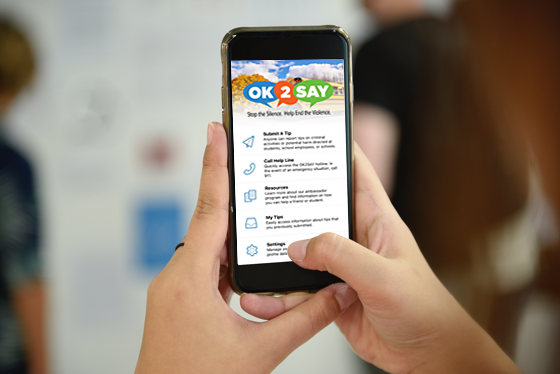 OK2SAY is a student safety program where anyone can report tips confidentially on criminal activities or potential harm directed at students, school employees, or schools. Tips can be submitted 24/7. Text 652729 (OK2SAY) to report a confidential tip. #StoptheSilence