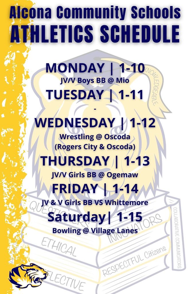 Athletic Schedule Week of 1/10
