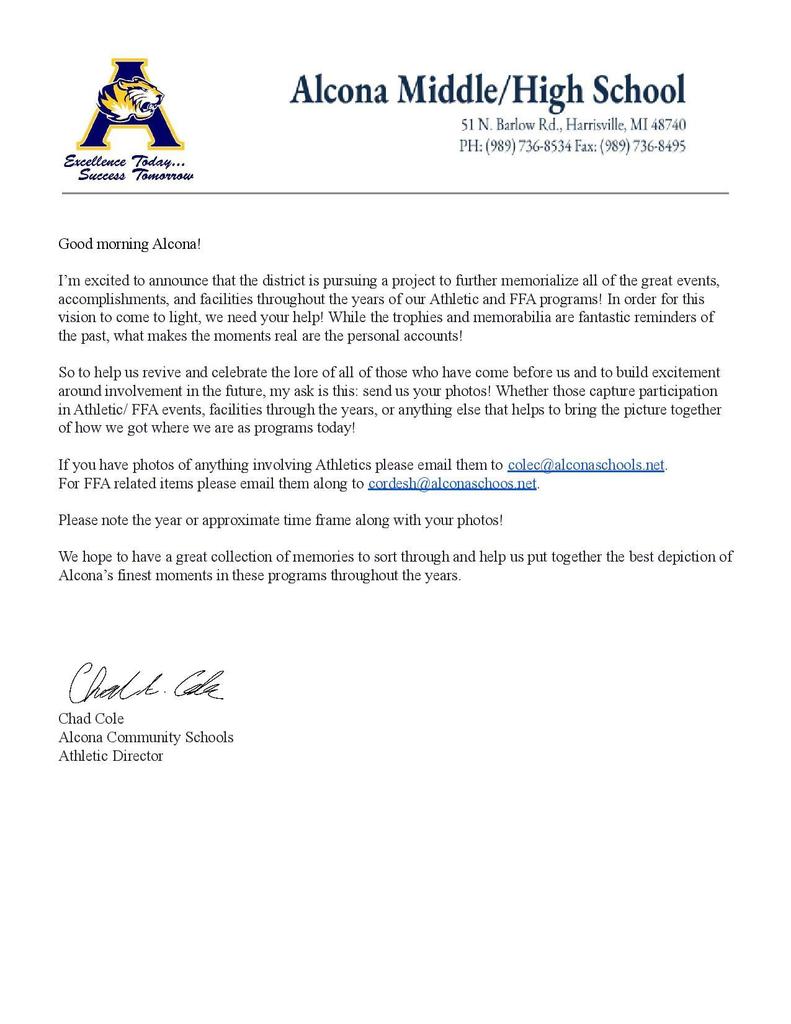 Athletic/ FFA Letter