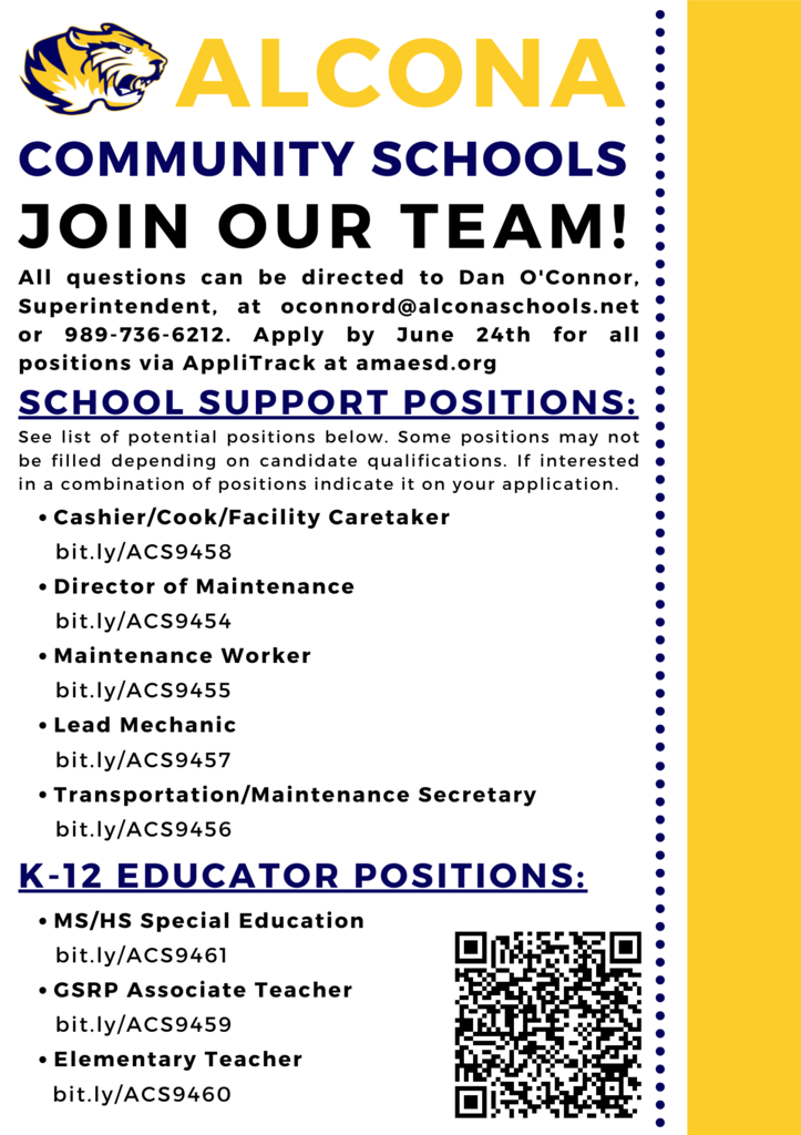 Check it out! ACS is hiring for school support and K-12 educator positions! See our complete vacancy list and apply by scanning QR code or visiting: bit.ly/ACSjoinourteam #TigerPride #JoinOurTeam