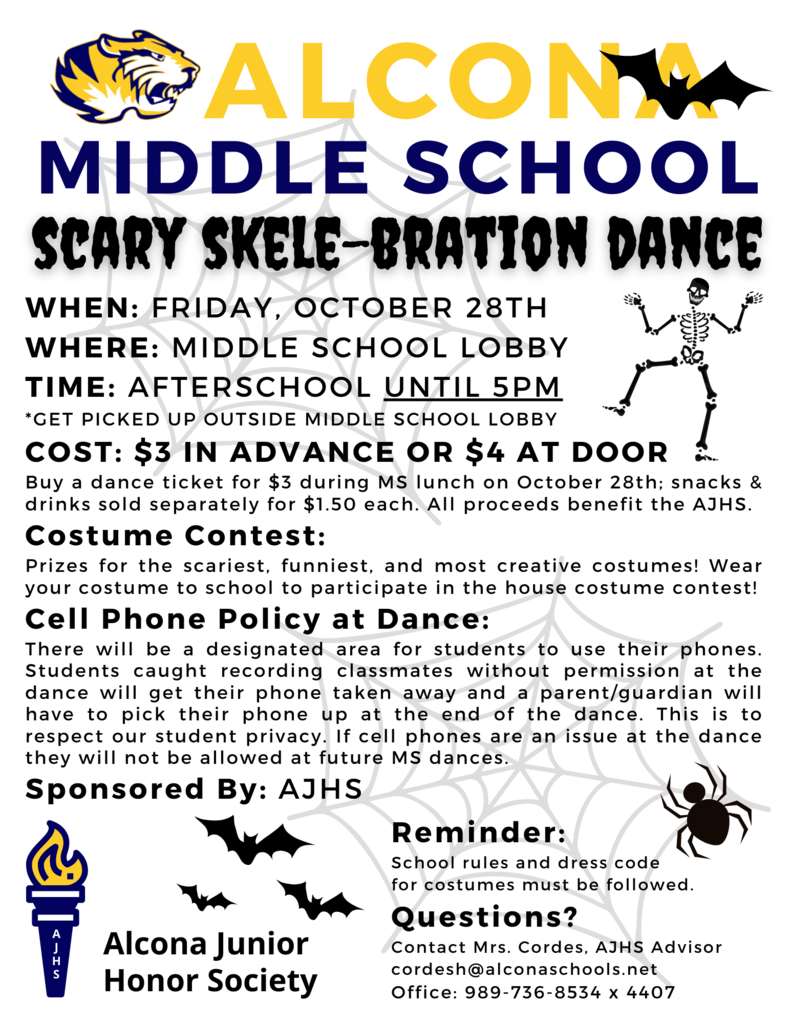 Save the date! The AJHS is hosting a Halloween dance for middle school students on October 28th!