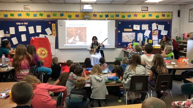 3rd graders had a special presentation today from foreign exchange students Slava, Nurzhamal and Muslim. Our international students educated 3rd graders on their culture, local traditions, language, music, and food.